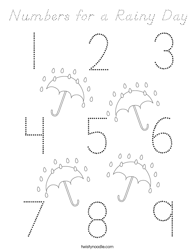 Numbers for a Rainy Day Coloring Page
