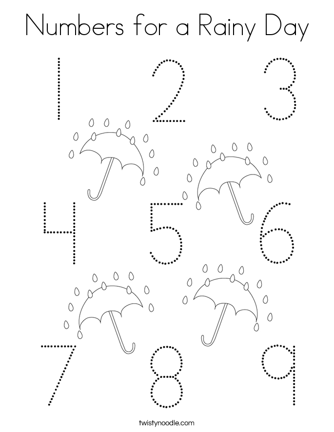 Numbers for a Rainy Day Coloring Page
