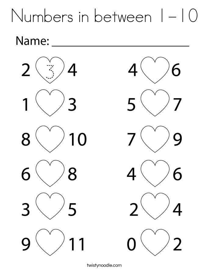 Numbers in between 1-10 Coloring Page