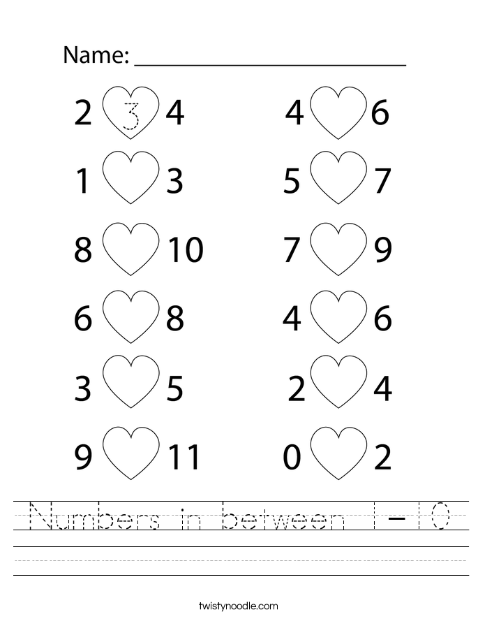 Numbers in between 1-10 Worksheet