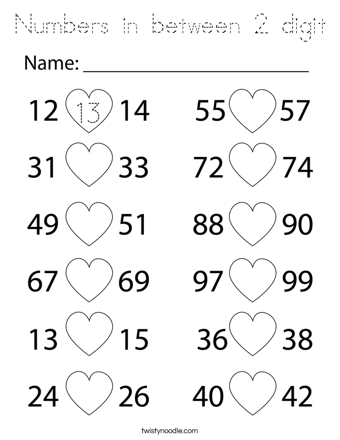 Numbers in between 2 digit Coloring Page