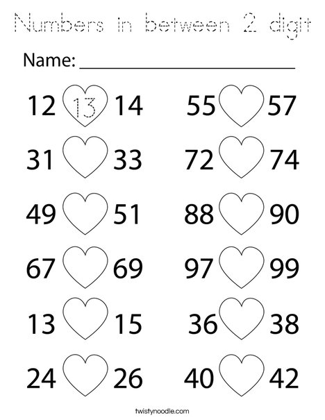 Numbers in between 2 digit Coloring Page