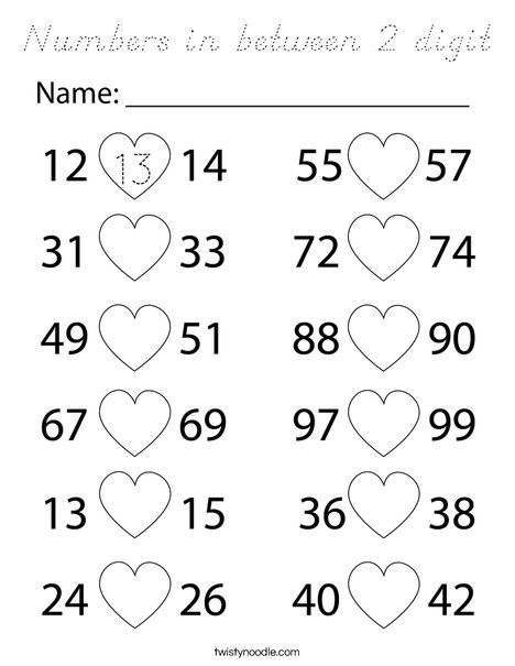 Numbers in between 2 digit Coloring Page