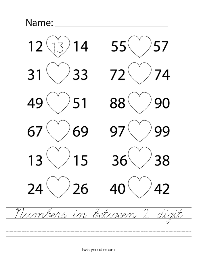 Numbers in between 2 digit Worksheet