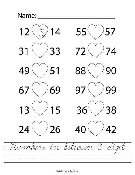 Numbers in between 2 digit Worksheet