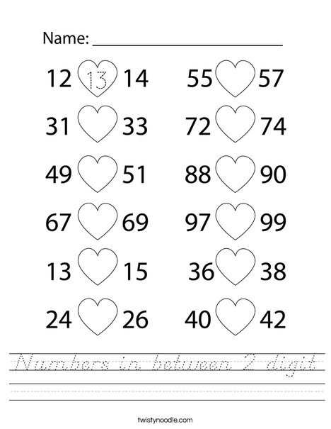 Numbers in between 2 digit Worksheet