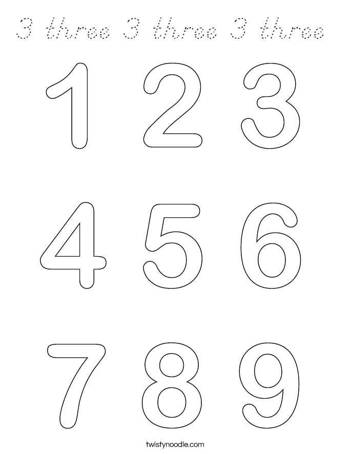 3 three 3 three 3 three  Coloring Page