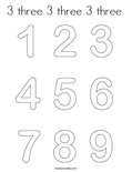 3 three 3 three 3 three  Coloring Page