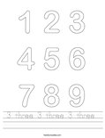 3 three 3 three 3 three  Worksheet