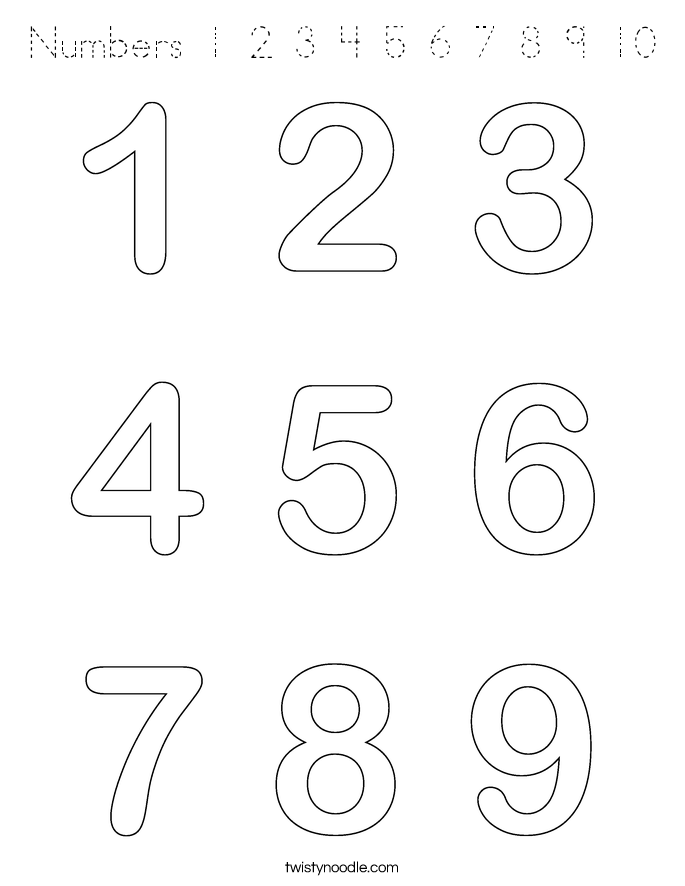 Numbers 1 2 3 4 5 6 7 8 9 10 Coloring Page