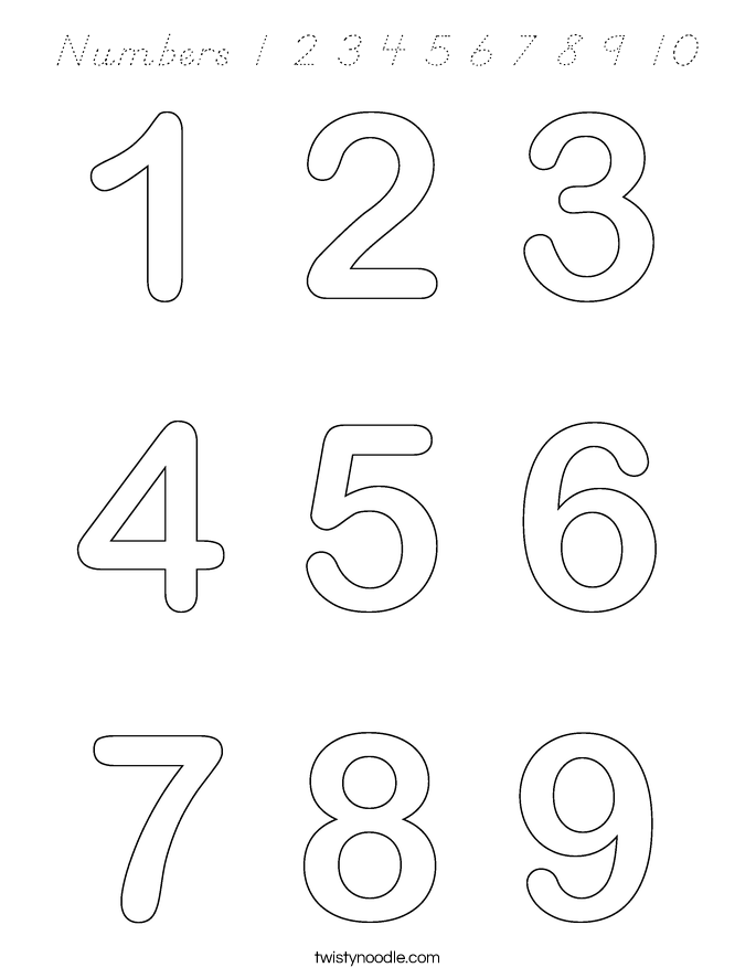 Numbers 1 2 3 4 5 6 7 8 9 10 Coloring Page