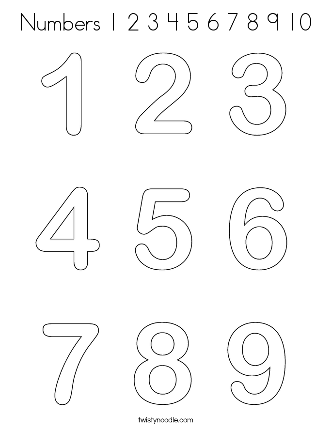 Numbers 1 2 3 4 5 6 7 8 9 10 Coloring Page