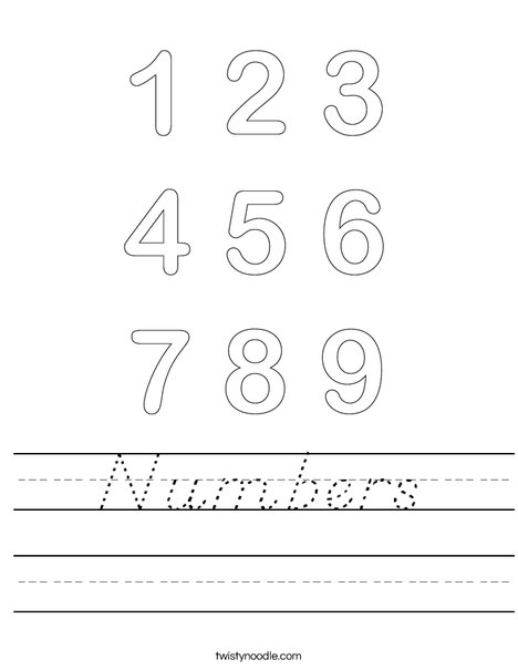 Numbers Worksheet - D'Nealian - Twisty Noodle