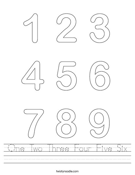 One Two Three Four Five Six Worksheet - Twisty Noodle