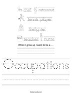 Occupations Handwriting Sheet