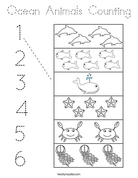 Ocean Animals Counting Coloring Page