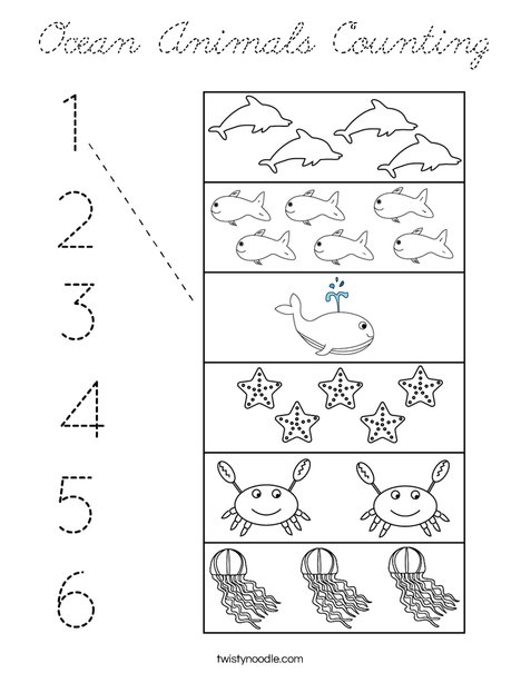 Ocean Animals Counting Coloring Page