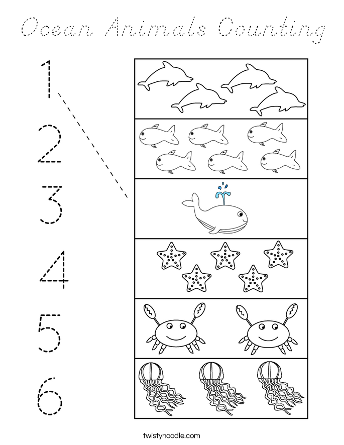 Ocean Animals Counting Coloring Page