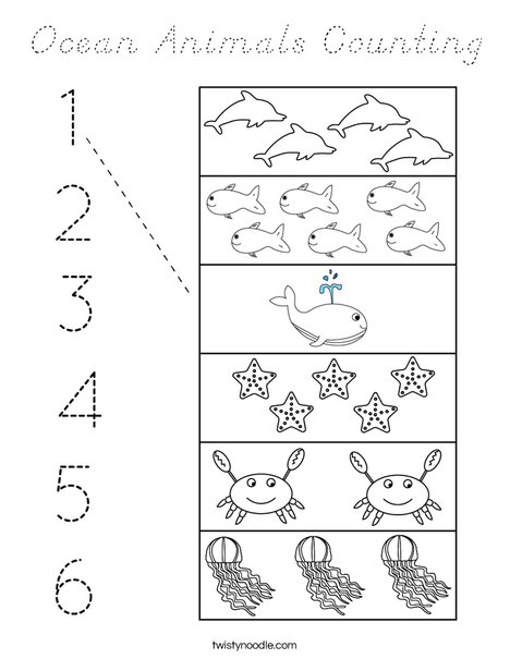 Ocean Animals Counting Coloring Page