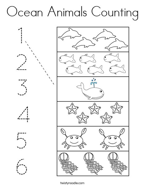 Ocean Animals Counting Coloring Page
