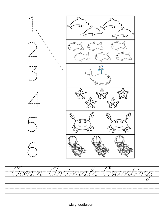 Ocean Animals Counting Worksheet