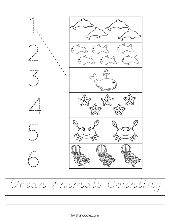 Ocean Animals Counting Worksheet