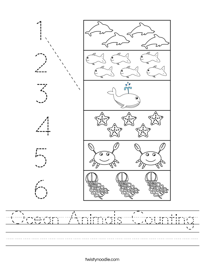 Ocean Animals Counting Worksheet