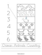Ocean Animals Counting Handwriting Sheet