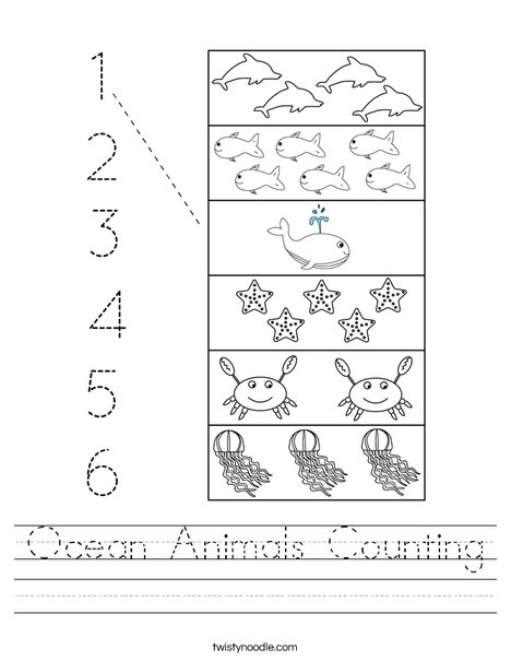 Ocean Animals Counting Worksheet