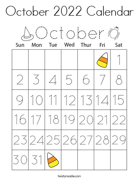 October 2020 Calendar Coloring Page