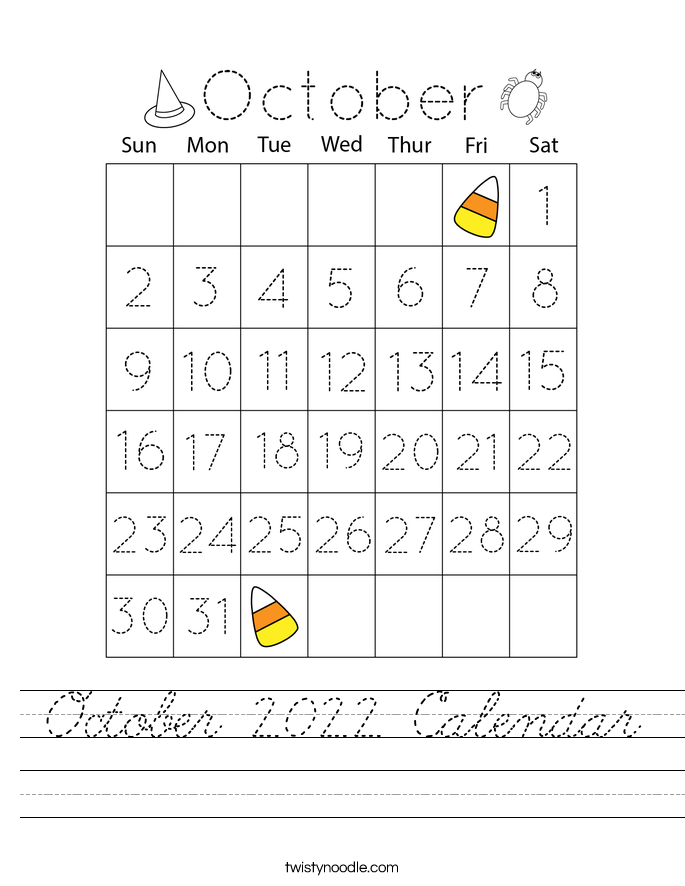 October 2022 Calendar Worksheet