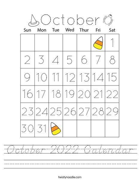 October 2020 Calendar Worksheet