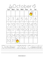October 2022 Calendar Handwriting Sheet