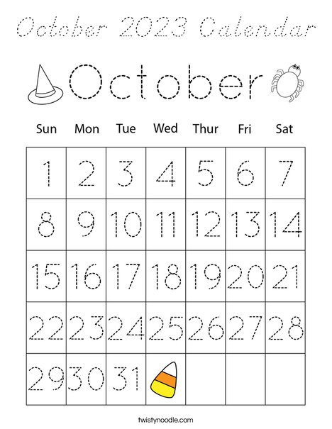 October 2023 Calendar Coloring Page