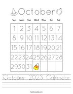 October 2023 Calendar Handwriting Sheet