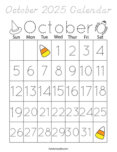 October 2025 Calendar Coloring Page