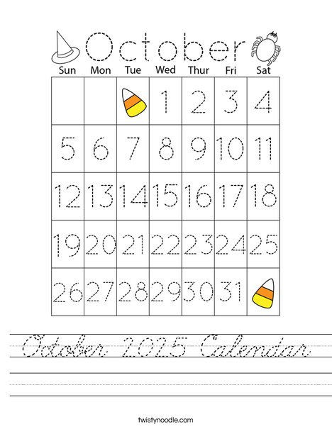 October 2025 Calendar Worksheet