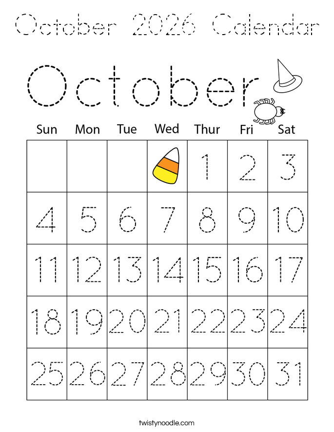 October 2026 Calendar Coloring Page