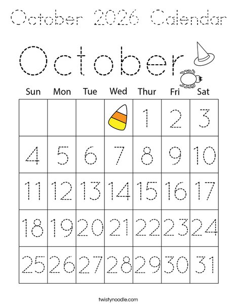 October 2026 Calendar Coloring Page