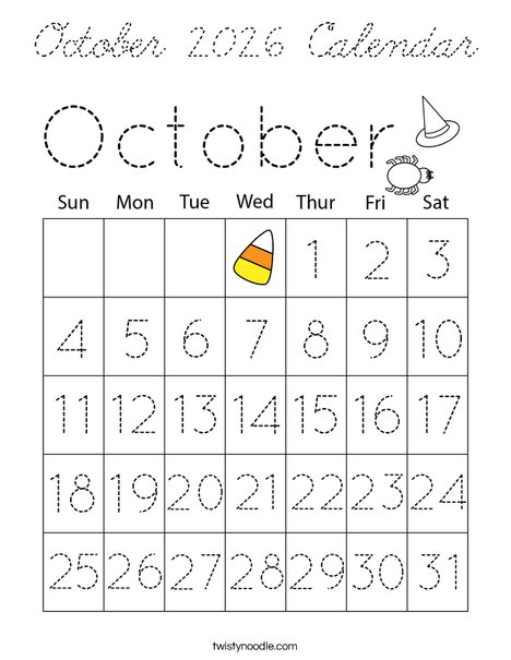 October 2026 Calendar Coloring Page