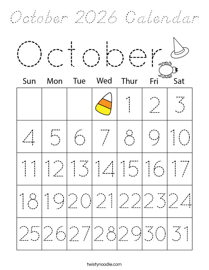 October 2026 Calendar Coloring Page