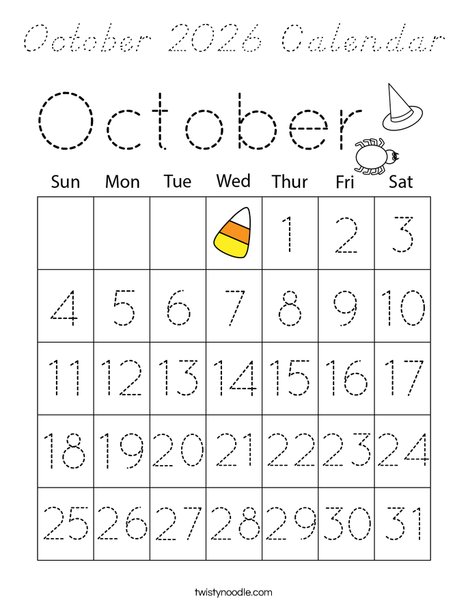 October 2026 Calendar Coloring Page