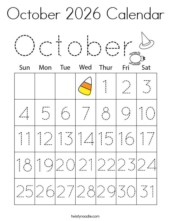 October 2026 Calendar Coloring Page
