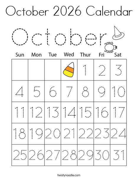 October 2026 Calendar Coloring Page