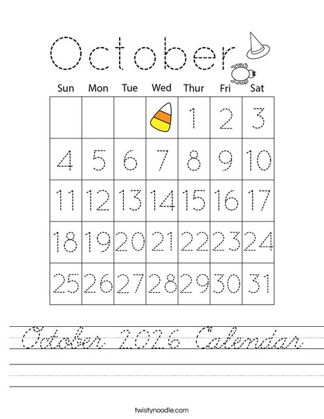 October 2026 Calendar Worksheet