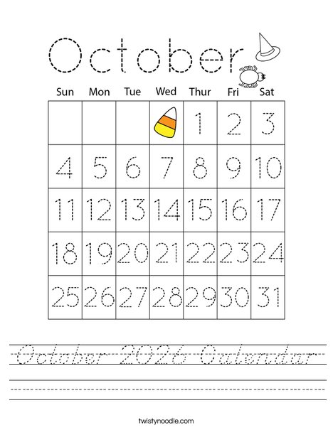 October 2026 Calendar Worksheet