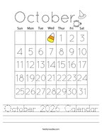 October 2026 Calendar Handwriting Sheet