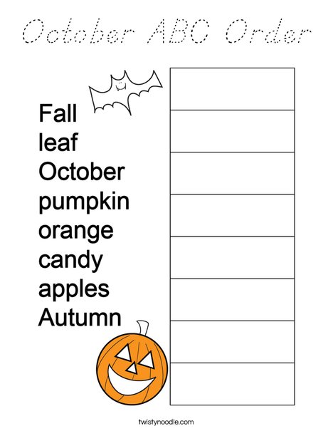 October ABC Order Coloring Page