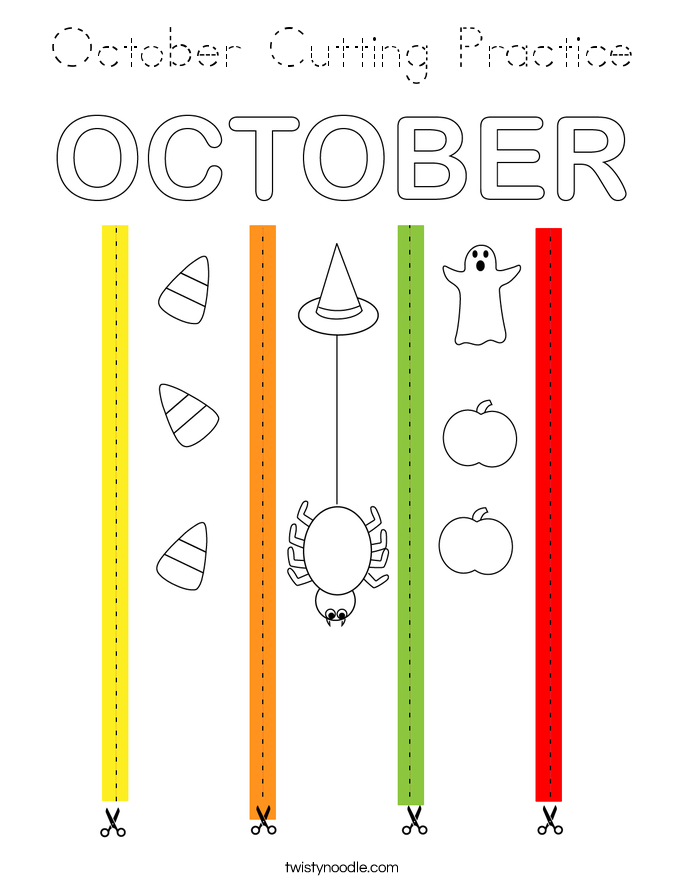 October Cutting Practice Coloring Page