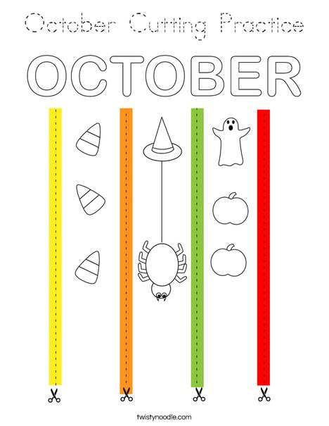 October Cutting Practice Coloring Page